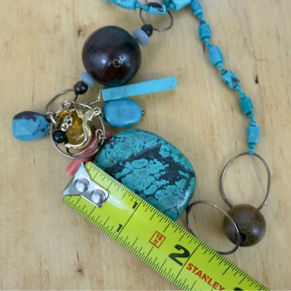 CHAN LUU Multi-beaded Turquoise Long Necklace w Crown Charm & Sterling 925 Clasp - Picture 16 of 16